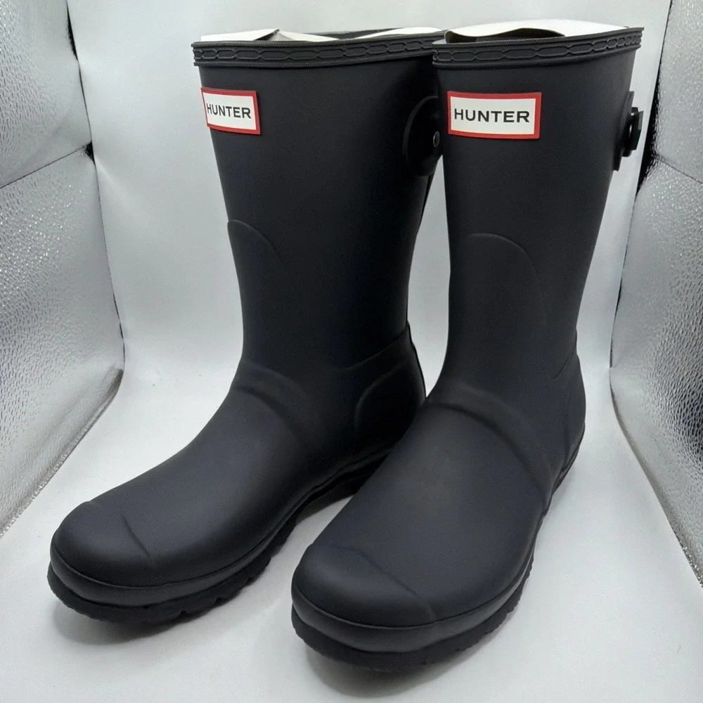 Hunter Original women's Back Adjustable Short Boots Black Outdoor Buckle. size 6